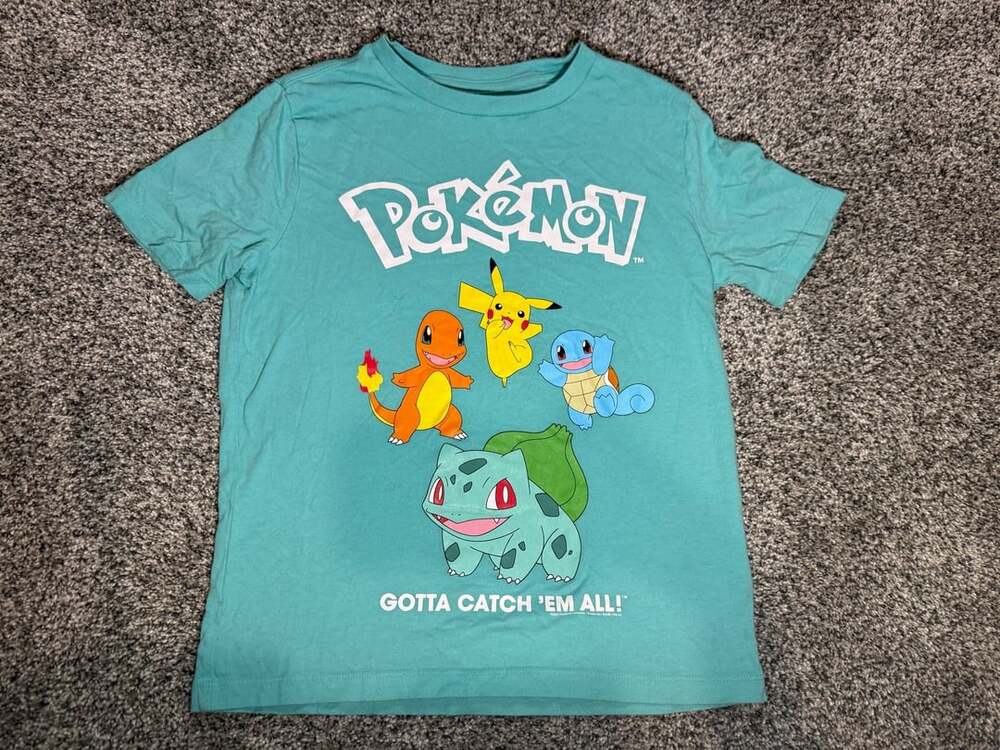 Old Navy Pokémon Graphic T-Shirt Kids Size M 8 Teal Starter Trio